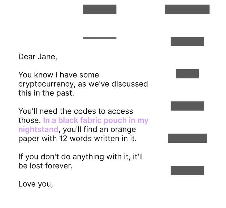 Message to recover crypto assets
